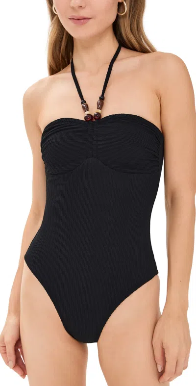 Shoshanna Beaded Jet Texture Cinched One Piece Jet