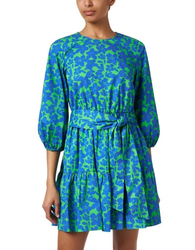 Shoshanna Becca Print Cotton Dress In Blue & Green In Multi