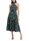Shoshanna Beekman Halter Midi Dress In Navy Multi In Blue