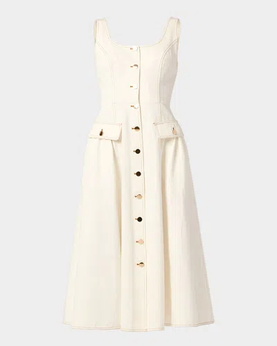 Shoshanna Belle Sleeveless Button-down Cotton Midi Dress In Brown