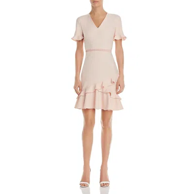 Shoshanna Belleme Womens Crepe Ruffled Fit & Flare Dress In Pink