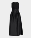 Shoshanna Beth Pleated Mikado & Mesh Maxi Dress In Black