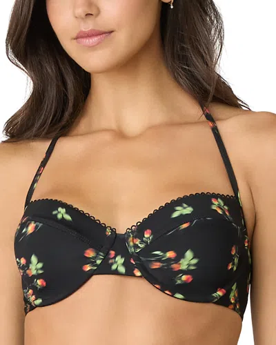 Shoshanna Blurred Floral Underwire Bikini Top In Jet/red