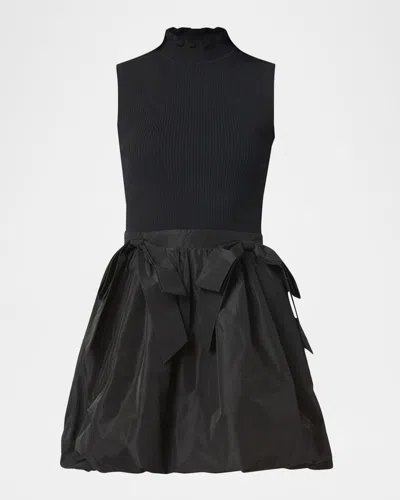 Shoshanna Brandy Mixed Media Bubble Mini Dress In Black