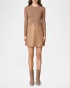 Shoshanna Brayden Ribbed Knit & Faux Leather Mini Dress In Camel