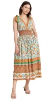 Shoshanna Bree Tie-shoulder Midi Dress In Ivory/light Blue/saphron Multi