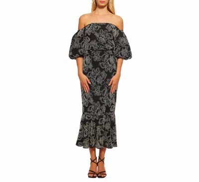 Shoshanna Brigitte Off Shoulder Midi Dress In Jetivory In Multi