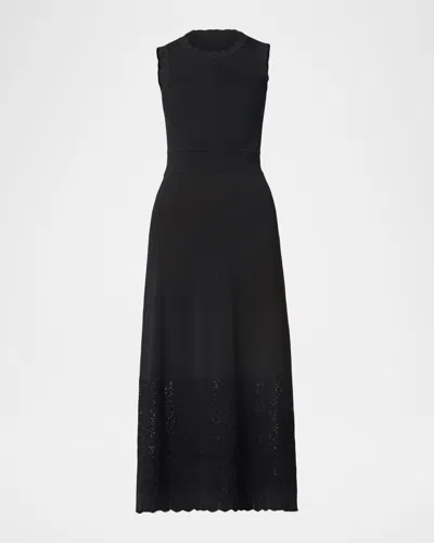 Shoshanna Brooke Sleeveless Scalloped Knit Midi Dress In Black