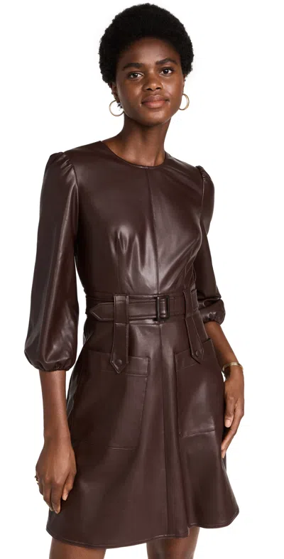 Shoshanna Broome Faux Leather Dress In Espresso Brown