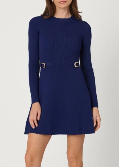Shoshanna Buckle Knit Janice Dress In Blue