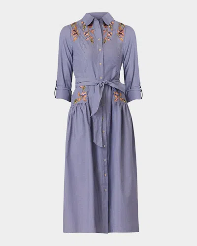 Shoshanna Caldwell Pinstriped Cotton-blend Poplin Shirtdress In Purple