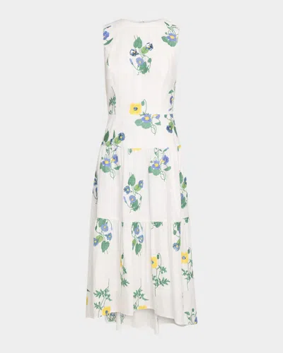 Shoshanna Cambridge Tiered Floral-embroidered Midi Dress In Green