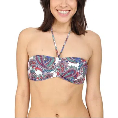 Shoshanna Capri Paisley Cinched Bandeau Top In White Multi