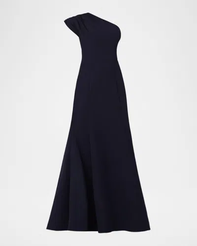 Shoshanna Carley Stretch-crepe One-shoulder A-line Gown In Black