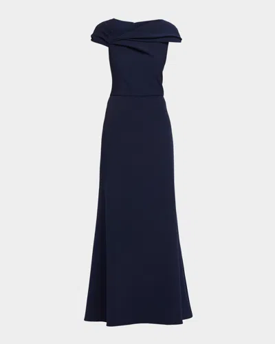 Shoshanna Carly Asymmetric Stretch Crepe Gown In Blue