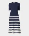 Shoshanna Casey Striped A-line Knit Midi Dress In Navyivory