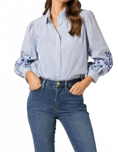 Shoshanna Cate Blouse In Light Blue/ivory In Pink