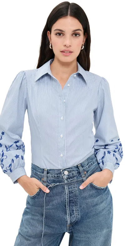 Shoshanna Cate Top Light Blue/ivory/navy In Multi