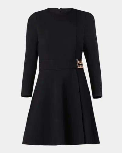 Shoshanna Chain-embellished Ponte Mini Dress In Black