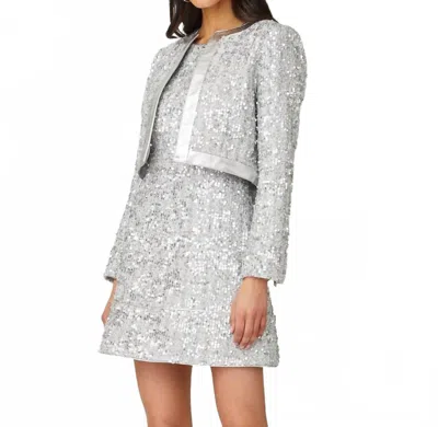 Shoshanna Charm Tweed Cropped Jacket In Silver