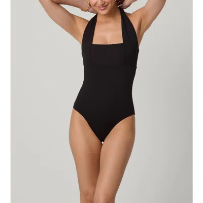 Shoshanna Checkered Texture Retro Halter One Piece In Black