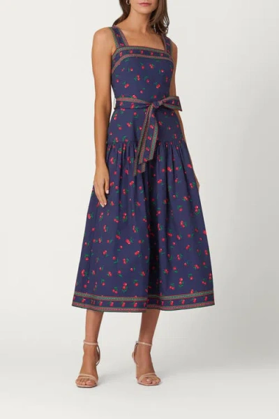 Shoshanna Cherry Border Print Poplin Kora Dress In Purple