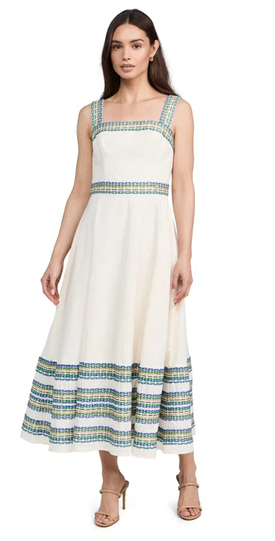 Shoshanna Christina Embroidered Cotton Sleeveless Midi Fit & Flare Dress In Multi