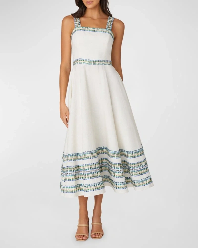 Shoshanna Christina Embroidered Cotton Sleeveless Midi Fit & Flare Dress In Ivory