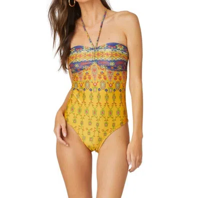 Shoshanna Cinched One Piece Swim Suit In Yellow Multi