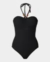Shoshanna Cinched One-piece Swimsuit In Jet