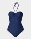 Shoshanna Textured Cinched One Piece Swimsuit In Navy