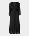 Shoshanna Clara Blouson-sleeve Metallic Empire Midi Dress In Jet
