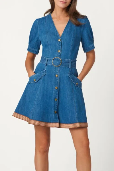 Shoshanna Classic Wash Denim With Trim Payton Dress In Blue