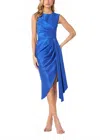 Shoshanna Colony Sleeveless Asymmetrical Draped Taffeta Midi Dress In Blue