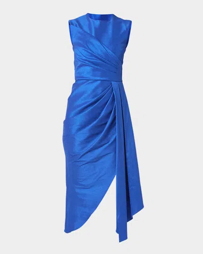 Shoshanna Colony Sleeveless Draped High-low Midi Dress In Marine