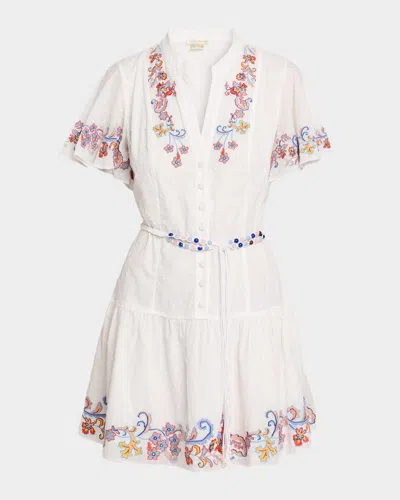 Shoshanna Cowden Floral-embroidered Cotton Mini Dress In White