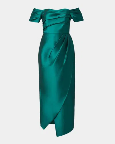Shoshanna Crowley Satin Off-the-shoulder Cocktail Dress In Blue