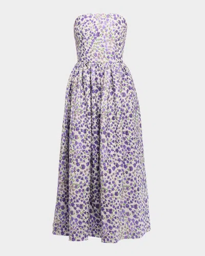Shoshanna Dana Floral-print Strapless A-line Dress In Opticwisteria