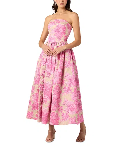 Shoshanna Dana Jacquard Strapless Dress In Pink