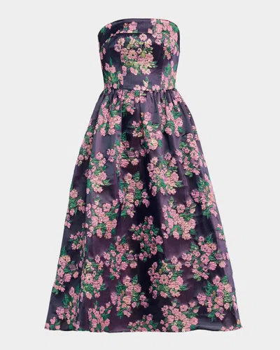 SHOSHANNA DANA STRAPLESS FLORAL JACQUARD MIDI DRESS