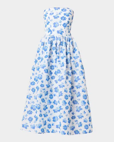 Shoshanna Dana Strapless Floral-print Maxi Dress In Blue
