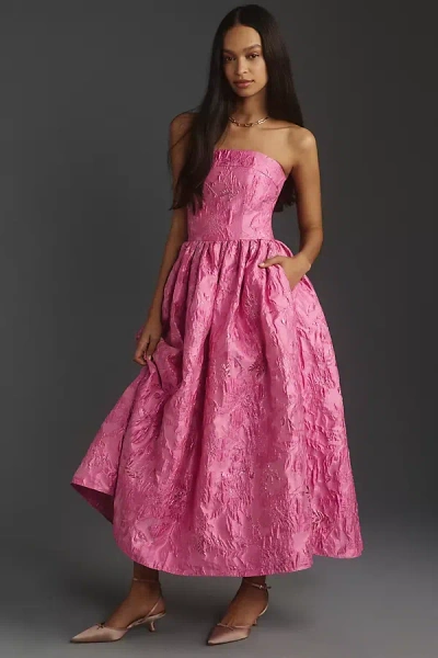 Shoshanna Dana Strapless Jacquard Dress In Pink