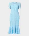 Shoshanna Darcy Geometric Lace Flounce Midi Dress In Sky Blue