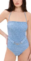 Shoshanna Denim Texture Belted One Piece Denim In Denim