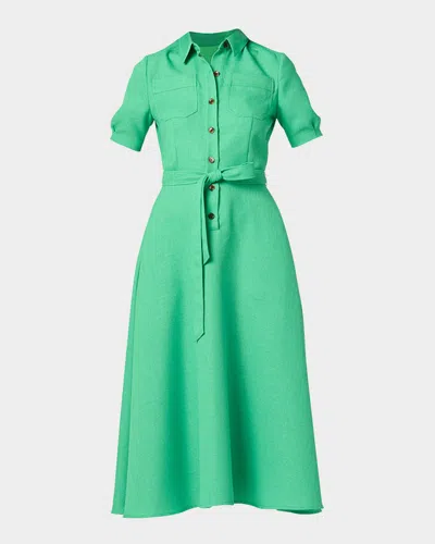Shoshanna Dillon Tie-waist Woven Midi Shirtdress In Spring Green