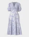 Shoshanna Dion Striped Floral Applique Midi Dress In Purple