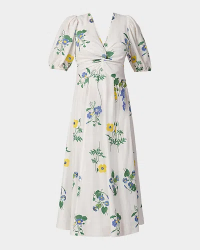 Shoshanna Dodge Printed Knot Midi Dress In White
