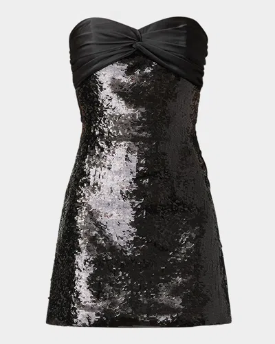 Shoshanna Dolly Strapless Twist-front Sequin Mini Dress In Jet