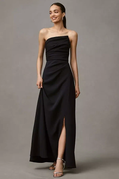 Shoshanna Dory Strapless Asymmetrical Crepe A-line Maxi Dress In Black