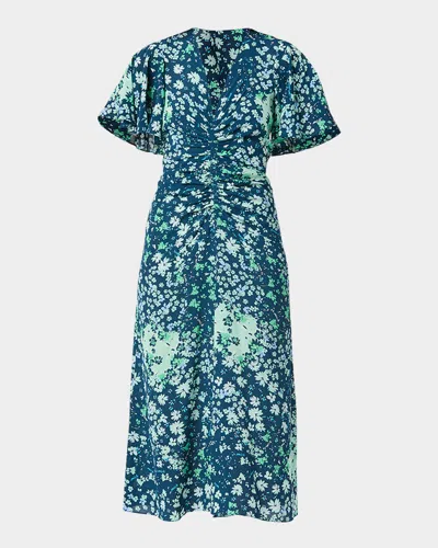 Shoshanna Drew Ruched Floral-print Midi Dress In Navysky Multi